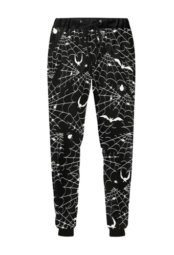 Women Halloween Gothic Black Bat Web Track Pants