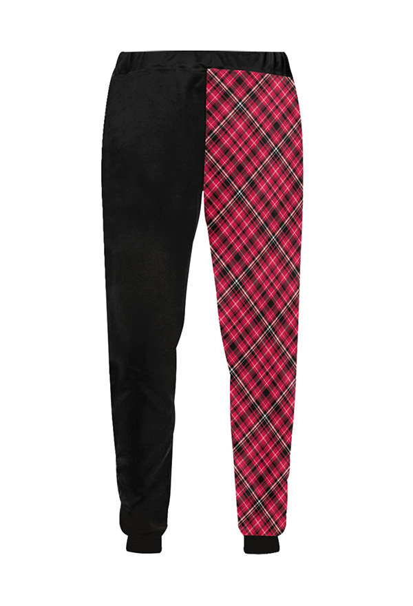Women Halloween Gothic Black Red Plaid Skeleton Track Pants