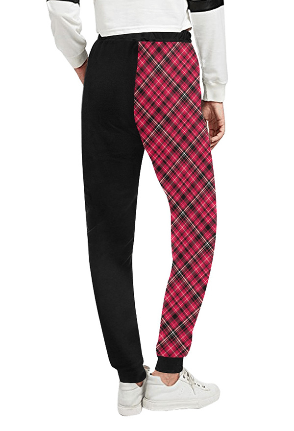 Women Halloween Gothic Black Red Plaid Skeleton Track Pants