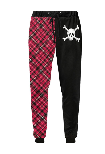 Women Halloween Gothic Black Red Plaid Skeleton Track Pants