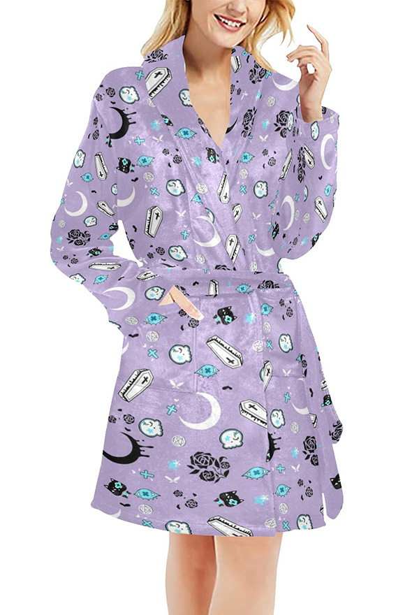 Meowcos.com Women Bathrobe Shower Robes Warm Robe Kimono House Sleepwear Flannel Comfy Loungewear