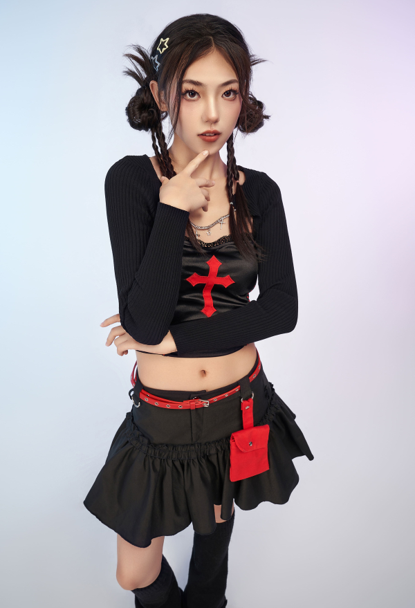 Gothic Black Fitted Knit Cardigan Grunge Style Outwear Crop Top with Chains