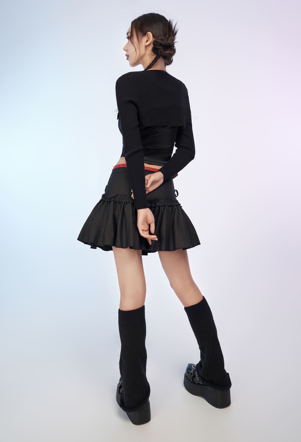Gothic Black Fitted Knit Cardigan Grunge Style Outwear Crop Top with Chains