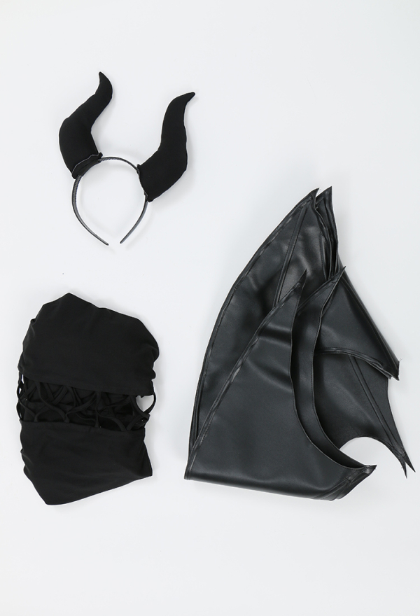 MIDNIGHT DEVIL Gothic Vintage Succubus Style Dress Black Halloween Dress with Removable Wings