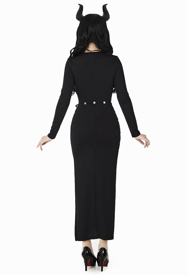 MIDNIGHT DEVIL Gothic Vintage Succubus Style Dress Black Halloween Dress with Removable Wings