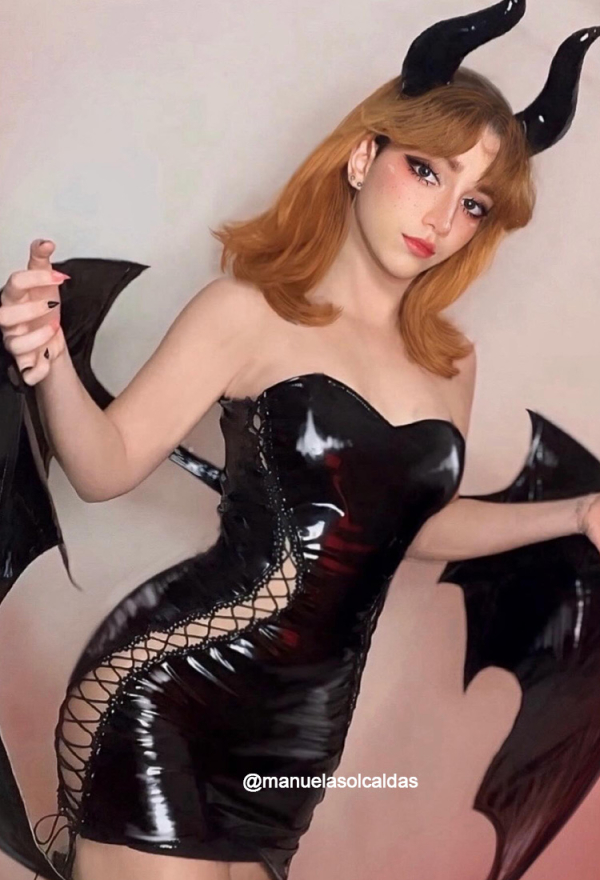 MIDNIGHT DEVIL Succubus Style Sexy Dress Black PU Leather Dress with Detachable Wings and Horns MIDNIGHT DEVIL Succubus Style Sexy Dress Black PU Leather Dress with Detachable Wings and Horns