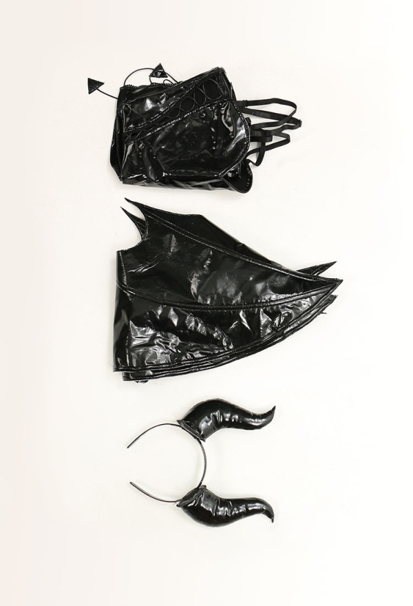 MIDNIGHT DEVIL Succubus Style Sexy Dress Black PU Leather Dress with Detachable Wings and Horns MIDNIGHT DEVIL Succubus Style Sexy Dress Black PU Leather Dress with Detachable Wings and Horns
