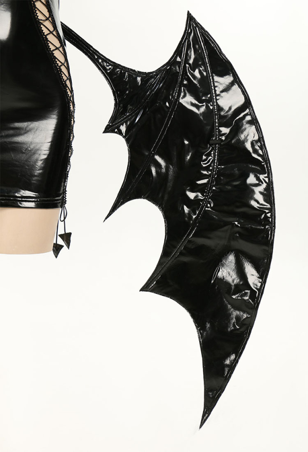 MIDNIGHT DEVIL Succubus Style Sexy Dress Black PU Leather Dress with Detachable Wings and Horns MIDNIGHT DEVIL Succubus Style Sexy Dress Black PU Leather Dress with Detachable Wings and Horns