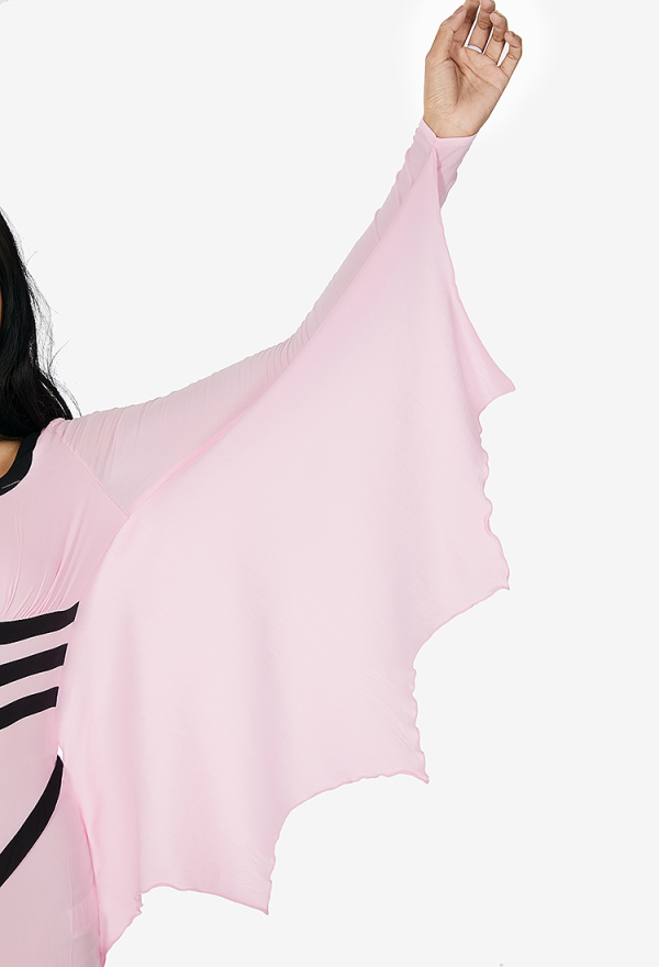 Elegant Rose Vampire Gothic Hood Dress Pink Bat Hem Sleeves Slit Dress Elegant Rose Vampire Gothic Hood Dress Pink Bat Hem Sleeves Slit Dress