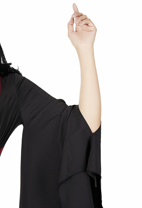 Dark Vampire Gothic Vintage Slim Dress Black Bat Hem Sleeves Dress with Blood Red Waistband Dark Vampire Gothic Vintage Slim Dress Black Bat Hem Sleeves Dress with Blood Red Waistband
