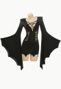 Dark Witch Gothic Elegant Minidress Cross Strap Design Bat Hem Sleeves Dress