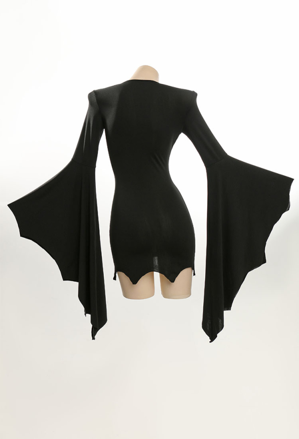 Dark Witch Gothic Elegant Minidress Cross Strap Design Bat Hem Sleeves Dress Dark Witch Gothic Elegant Minidress Cross Strap Design Bat Hem Sleeves Dress