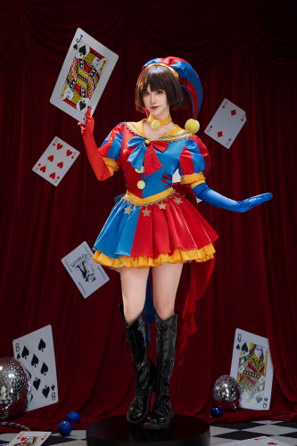 TADC Clown Girl Cosplay Costume Pomni Derivative Halloween Sailor Suit Casual Outfit Sailor Dress with Hat Gloves