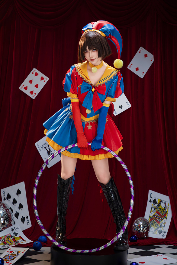 TADC Clown Girl Cosplay Costume Pomni Derivative Halloween Sailor Suit Casual Outfit Sailor Dress with Hat Gloves