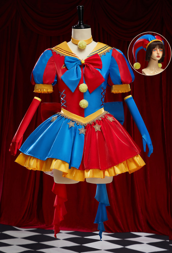 TADC Clown Girl Cosplay Costume Pomni Derivative Halloween Sailor Suit Casual Outfit Sailor Dress with Hat Gloves