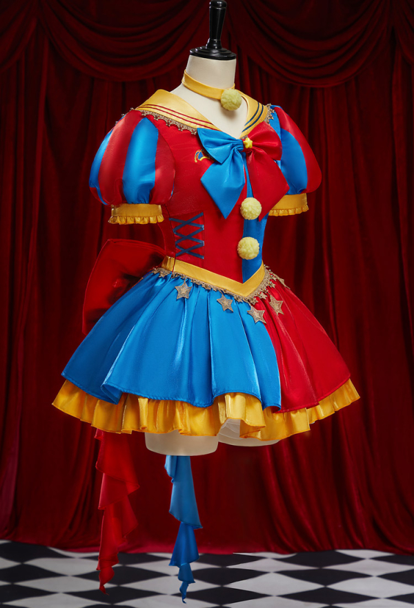 TADC Clown Girl Cosplay Costume Pomni Derivative Halloween Sailor Suit Casual Outfit Sailor Dress with Hat Gloves