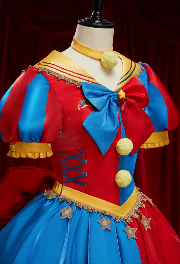 TADC Clown Girl Cosplay Costume Pomni Derivative Halloween Sailor Suit Casual Outfit Sailor Dress with Hat Gloves