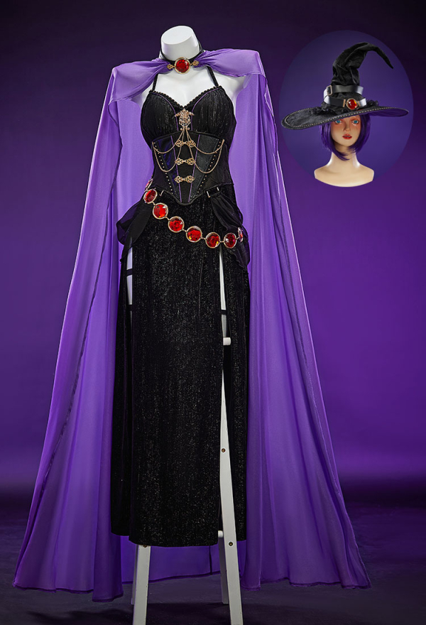 Love Healer Halloween Witch Costume Halter Neck Dress with Cape and Hat Love Healer Halloween Witch Costume Halter Neck Dress with Cape and Hat