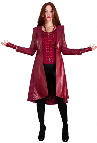 Women Gothic Vampire Witch Costume Dark Red PU Leather Over-the-knee Coat for Halloween Party Make to Order