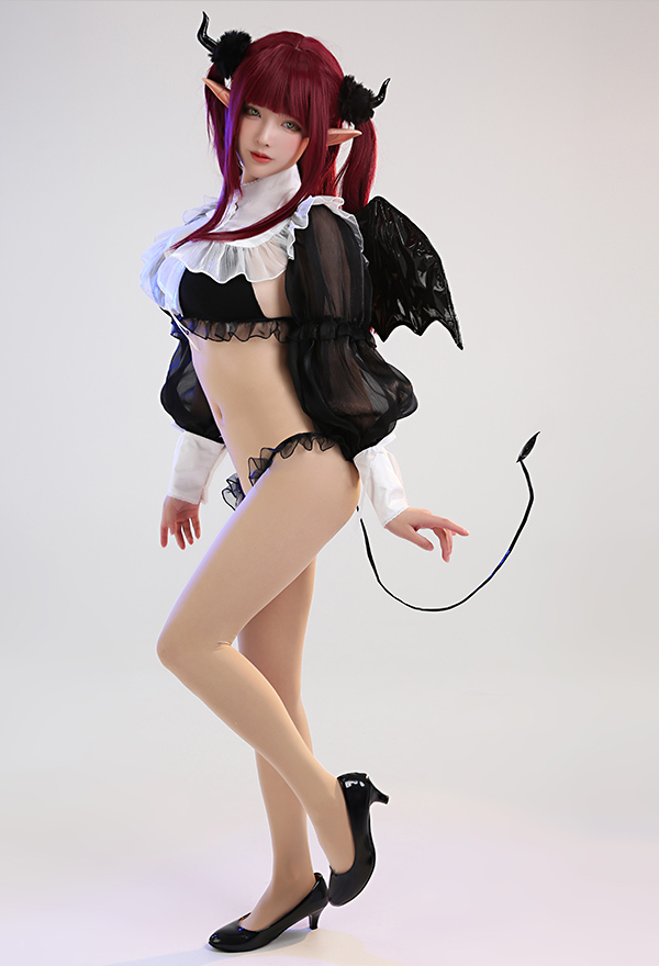 Spell on U Gothic KM Bat Style Lace Hem Long Sleeve Top and Panty Sexy Lingerie Set