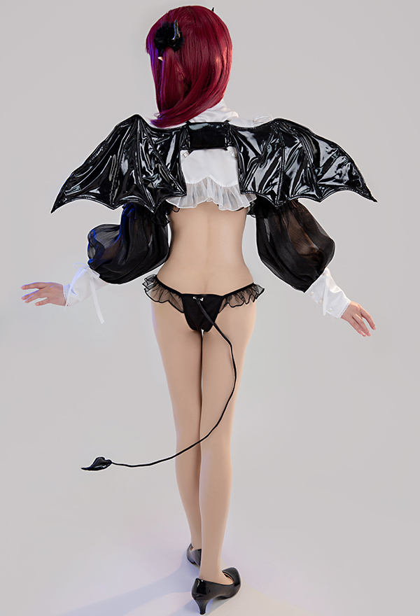 Spell on U Gothic KM Bat Style Lace Hem Long Sleeve Top and Panty Sexy Lingerie Set