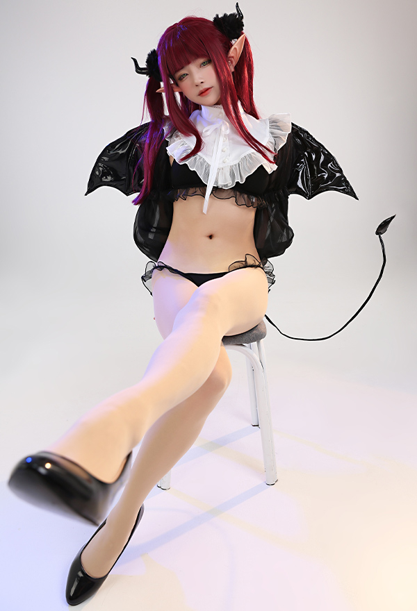 Spell on U Gothic KM Bat Style Lace Hem Long Sleeve Top and Panty Sexy Lingerie Set