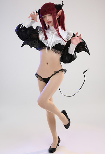 Spell on U Gothic KM Bat Style Lace Hem Long Sleeve Top and Panty Sexy Lingerie Set