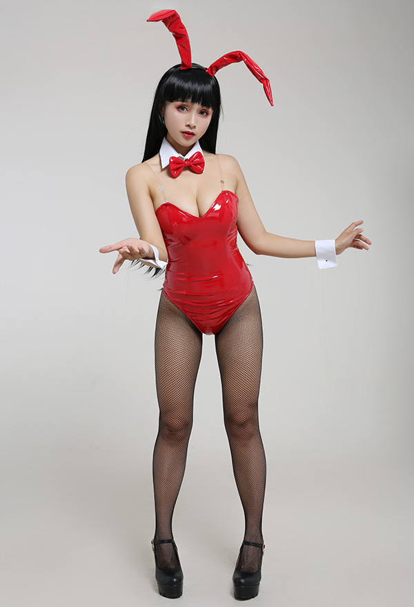 Bunny Girl Backless Outfit Japanese Style Black PU Leather One Piece Bodysuit Bunny Girl Backless Outfit Japanese Style Black PU Leather One Piece Bodysuit
