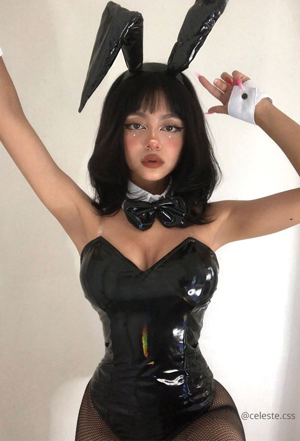 Bunny Girl Backless Outfit Japanese Style Black PU Leather One Piece Bodysuit Bunny Girl Backless Outfit Japanese Style Black PU Leather One Piece Bodysuit
