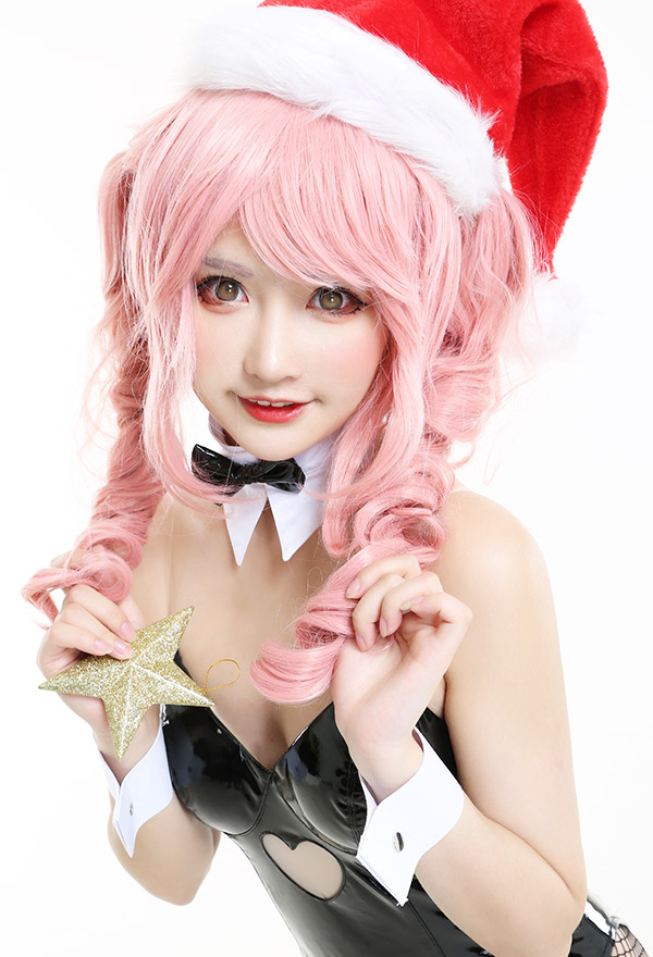 Bunny Girl Fascinating One-Piece Bodysuit PU Leather Heart Shaped Hollow Out Front Bodycon Bodysuit Full set