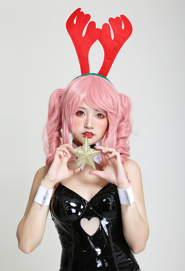 Bunny Girl Fascinating One-Piece Bodysuit PU Leather Heart Shaped Hollow Out Front Bodycon Bodysuit Full set