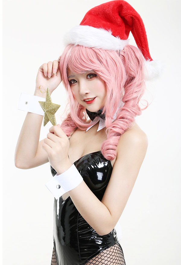 Bunny Girl Fascinating One-Piece Bodysuit PU Leather Heart Shaped Hollow Out Front Bodycon Bodysuit Full set