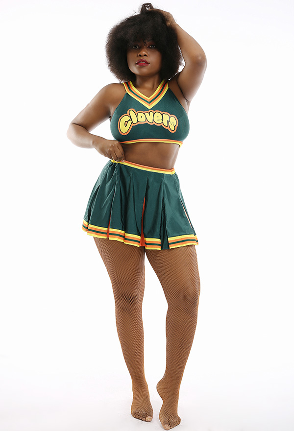 Women Halloween Dance Party Uniform Clover Pattern Cheerleader Performance Costume