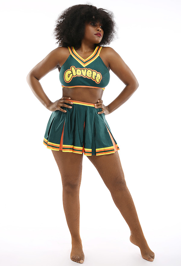 Women Halloween Dance Party Uniform Clover Pattern Cheerleader Performance Costume