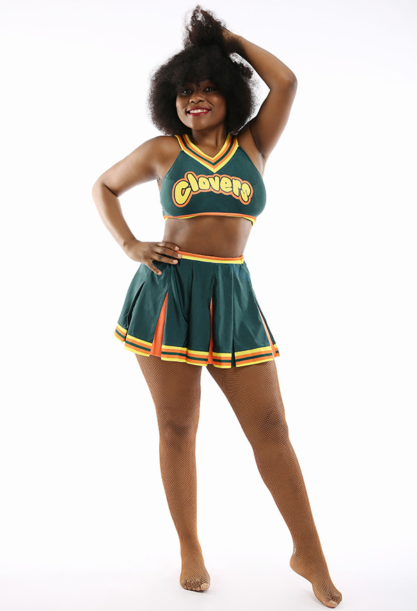Women Halloween Dance Party Uniform Clover Pattern Cheerleader Performance Costume