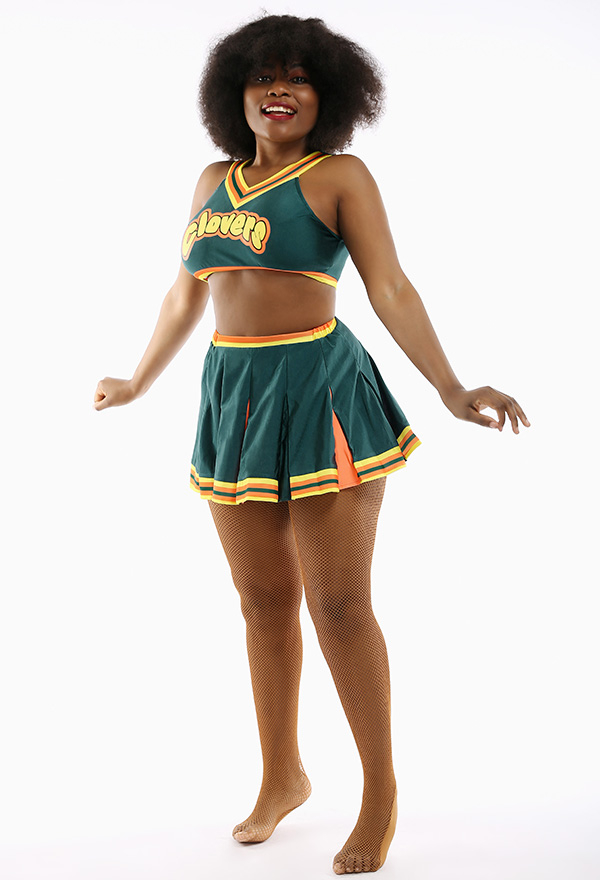 Women Halloween Dance Party Uniform Clover Pattern Cheerleader Performance Costume
