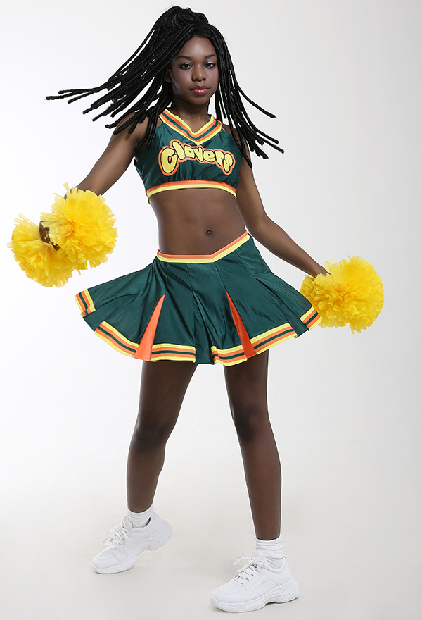 Women Halloween Dance Party Uniform Clover Pattern Cheerleader Performance Costume