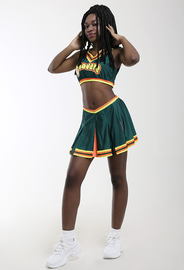 Women Halloween Dance Party Uniform Clover Pattern Cheerleader Performance Costume