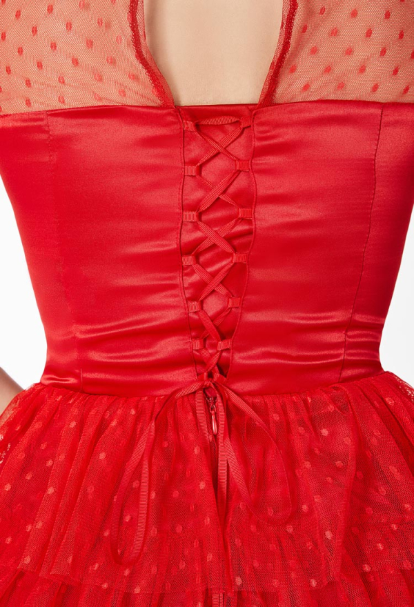 Lydia's Heartbeat Gothic Red Dress With Lace Veil Dark Style Graceful Dress
