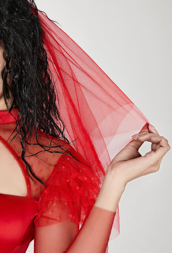Lydia's Heartbeat Gothic Red Dress With Lace Veil Dark Style Graceful Dress