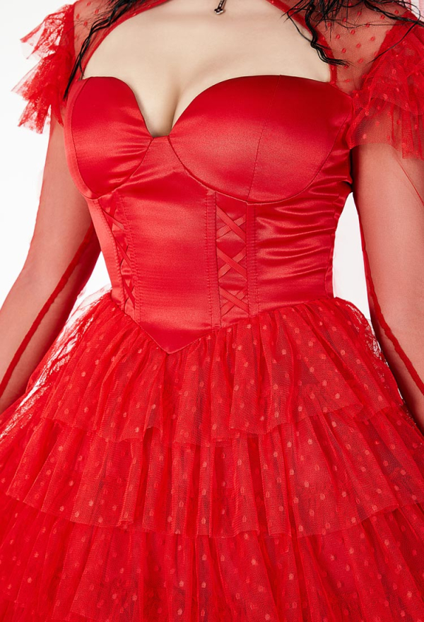 Lydia's Heartbeat Gothic Red Dress With Lace Veil Dark Style Graceful Dress
