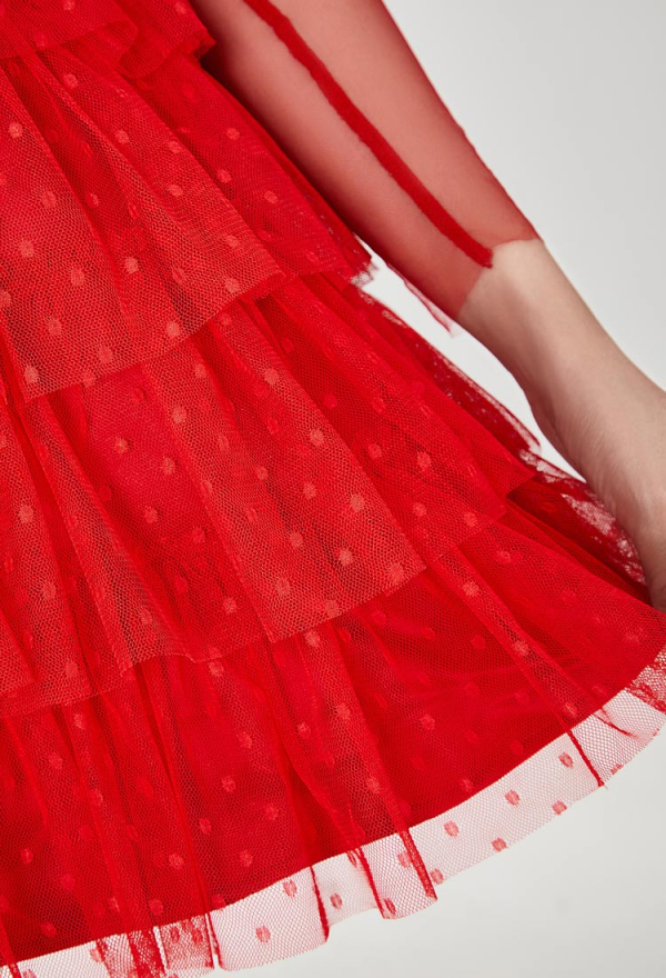 Lydia's Heartbeat Gothic Red Dress With Lace Veil Dark Style Graceful Dress