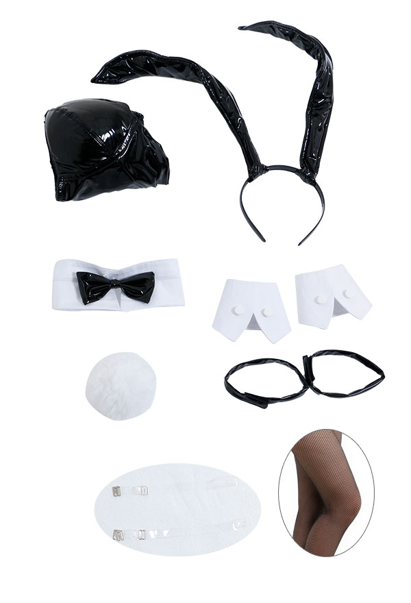 Bunny Girl Temptation Night Dream One Piece Bodysuit Black PU leather Backless Bodysuit with Headband and Collar Bunny Girl Temptation Night Dream One Piece Bodysuit Black PU leather Backless Bodysuit with Headband and Collar