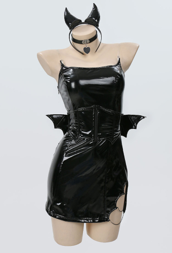 MIDNIGHT DEVIL Gothic Dark Style Mini Dress Bat Element Design Strapless Dress with Corset