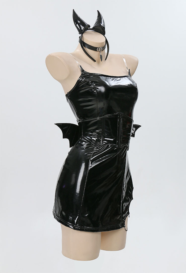 MIDNIGHT DEVIL Gothic Dark Style Mini Dress Bat Element Design Strapless Dress with Corset MIDNIGHT DEVIL Gothic Dark Style Mini Dress Bat Element Design Strapless Dress with Corset