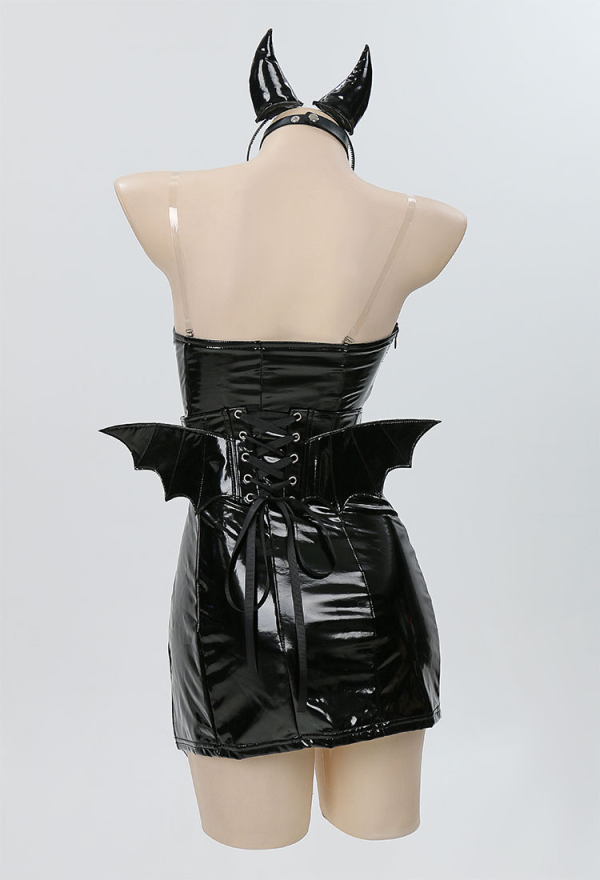 MIDNIGHT DEVIL Gothic Dark Style Mini Dress Bat Element Design Strapless Dress with Corset MIDNIGHT DEVIL Gothic Dark Style Mini Dress Bat Element Design Strapless Dress with Corset
