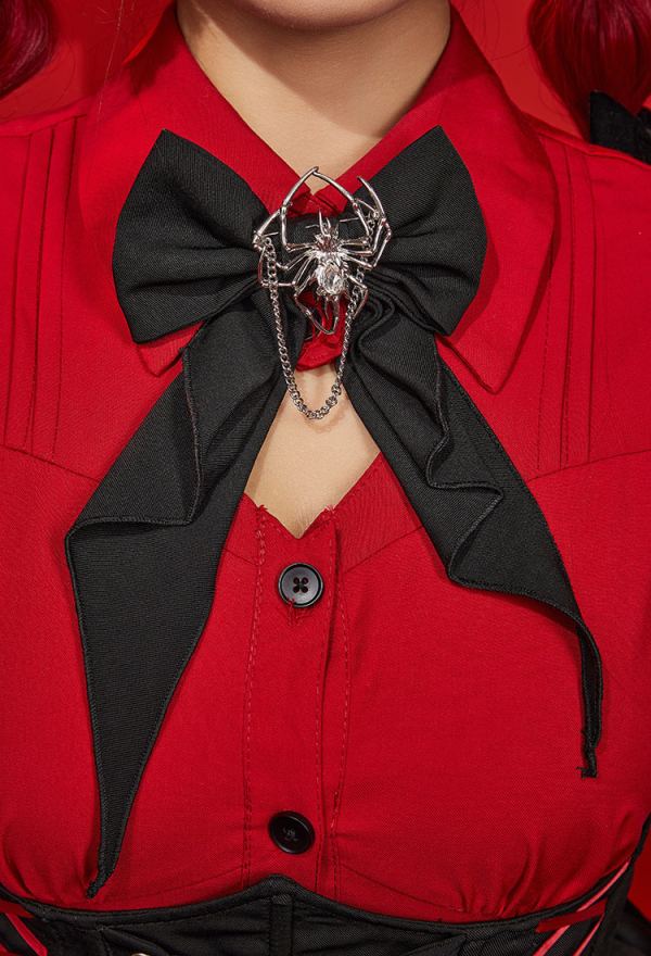 Halloween Vampire Girl Spider Costume Dark Gothic Spider Web Suspender Skirt and Shirt Set Outfit with Stockings Halloween Vampire Girl Spider Costume Dark Gothic Spider Web Suspender Skirt and Shirt Set Outfit with Stockings