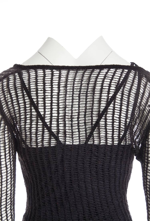 Halloween Victorian Vampire Queen Morticia Wedding Dress Gothic Dark Mesh Knit Dress Black Lace-up Batwing Sleeves Dress