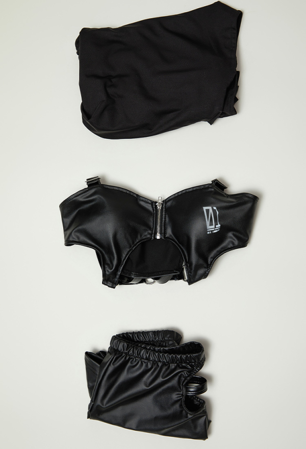 Cyberpunk Sexy Cutout Outfit Dark Gothic Style Top and Shorts with Short Hooded Jacket