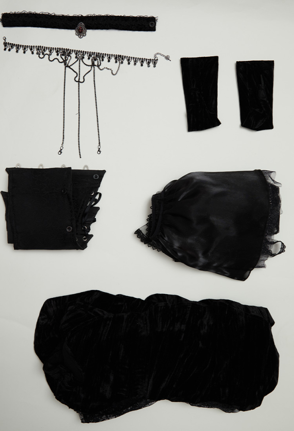 Sexy Vampire Black Gothic Vampire Lace Dress with Corset Belt Necklace Gloves